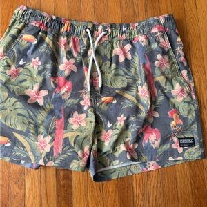 Ezekiel Tropical Floral Drawstring Swim Shorts — Charcoal, Olive & Coral